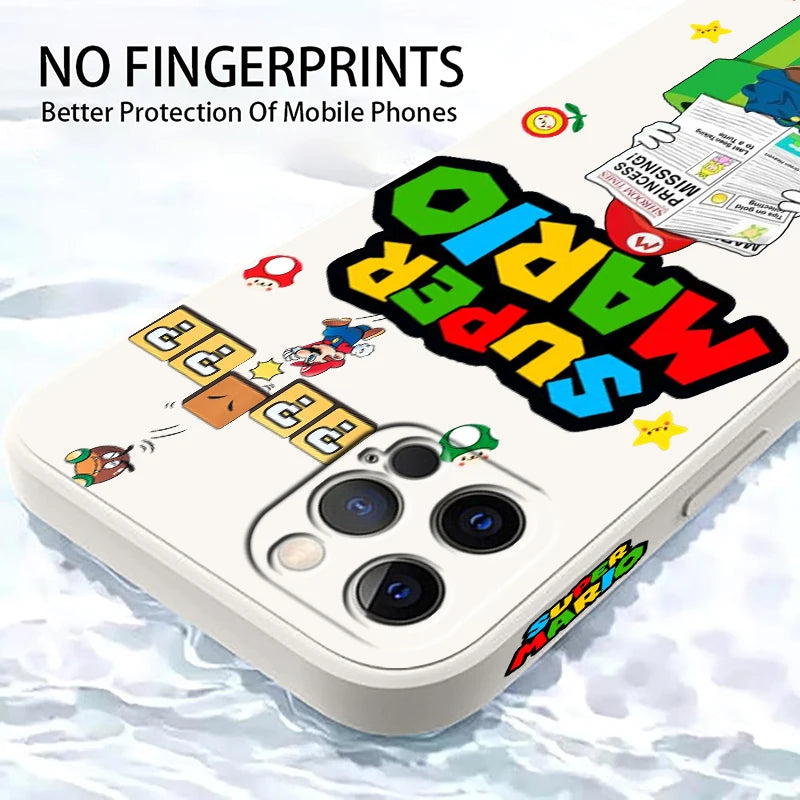 S-Super M-Marios B-Bros Cute Liquid Left Rope For Apple iPhone 15 14 13 12 11 XS XR X 8 7 SE Pro Max Plus Mini Funda Phone Case