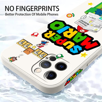 S-Super M-Marios B-Bros Cute Liquid Left Rope For Apple iPhone 15 14 13 12 11 XS XR X 8 7 SE Pro Max Plus Mini Funda Phone Case