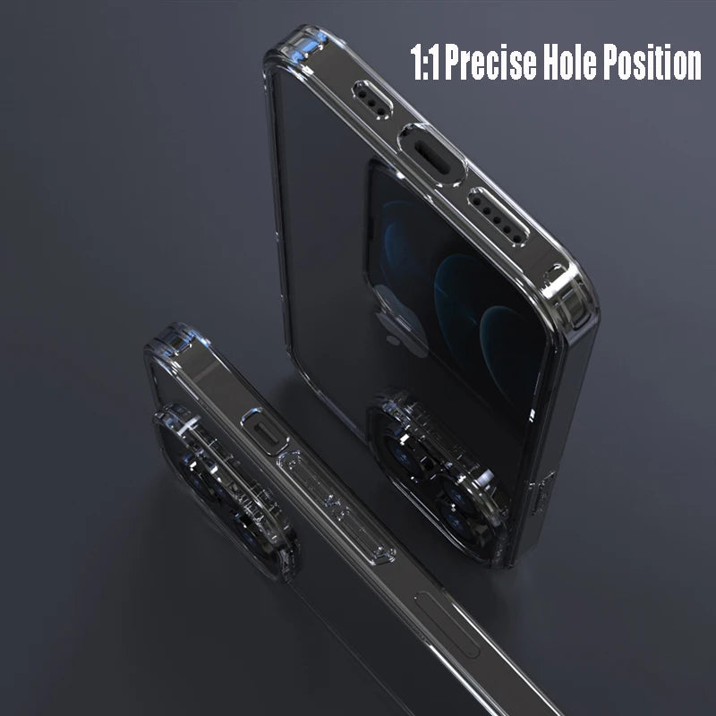 Original Transparent Tempered Glass Phone Cases For iPhone 16 14 11 12 13 15 Pro Max Plus Clear Hard Case Armor Shockproof Cover