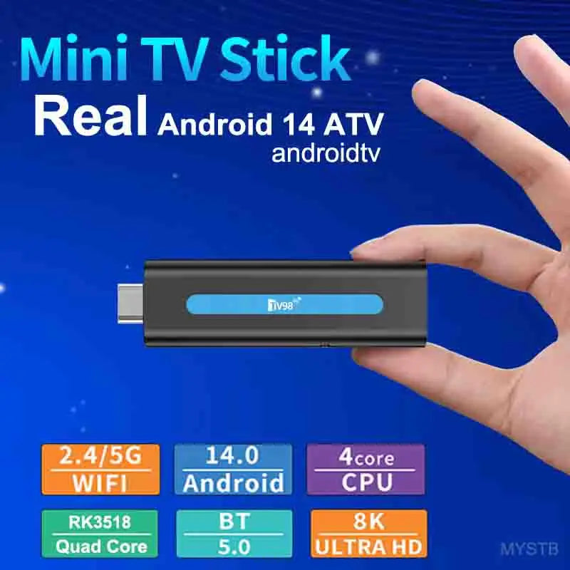 Real Android 14 TV Stick 4K ATV Mini TV Box Support 8K Video BT5.0 2.4G&5G Dual WiFi Voice Remote Quad Core Smart TV Box 2025
