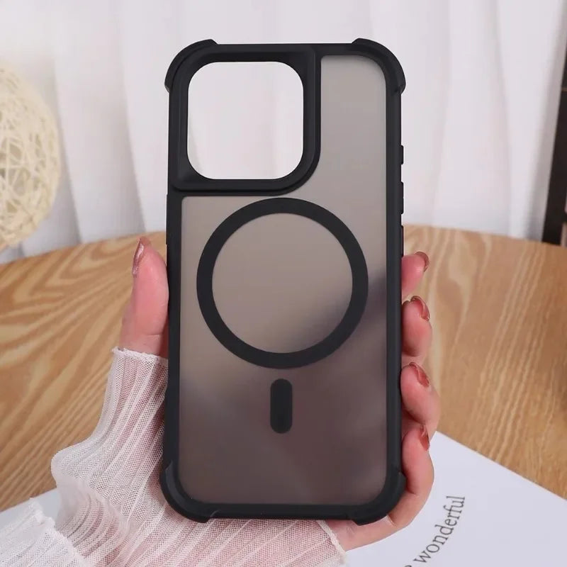 Magnetic Luxury Matte Fall prevention  Armor Shockproof Case For iPhone 15 14 13 12 16 Pro Max Wireless Charge For Magsafe Cover