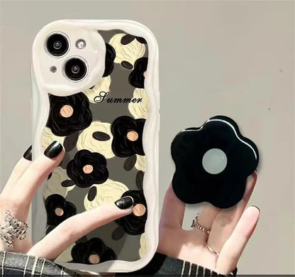 Floral Flower Bracket Case Cover for Samsung Galaxy S24 FE S25 S22 S23 Ultra Plus A56 A55 A35 A54 A15 A16 5G A05S A05 Wavy Shell