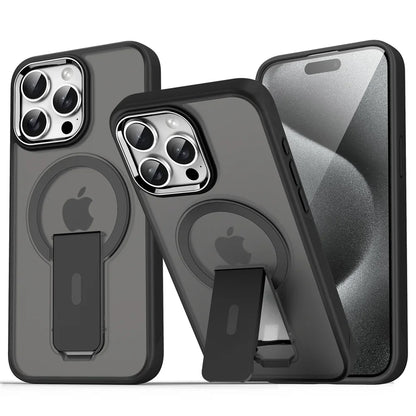 Luxury For Magsafe Folding Stand Magnetic Phone Case For iPhone 16 15 14 13 12 17 Pro Max Plus Matte Translucent Back Cover Caps
