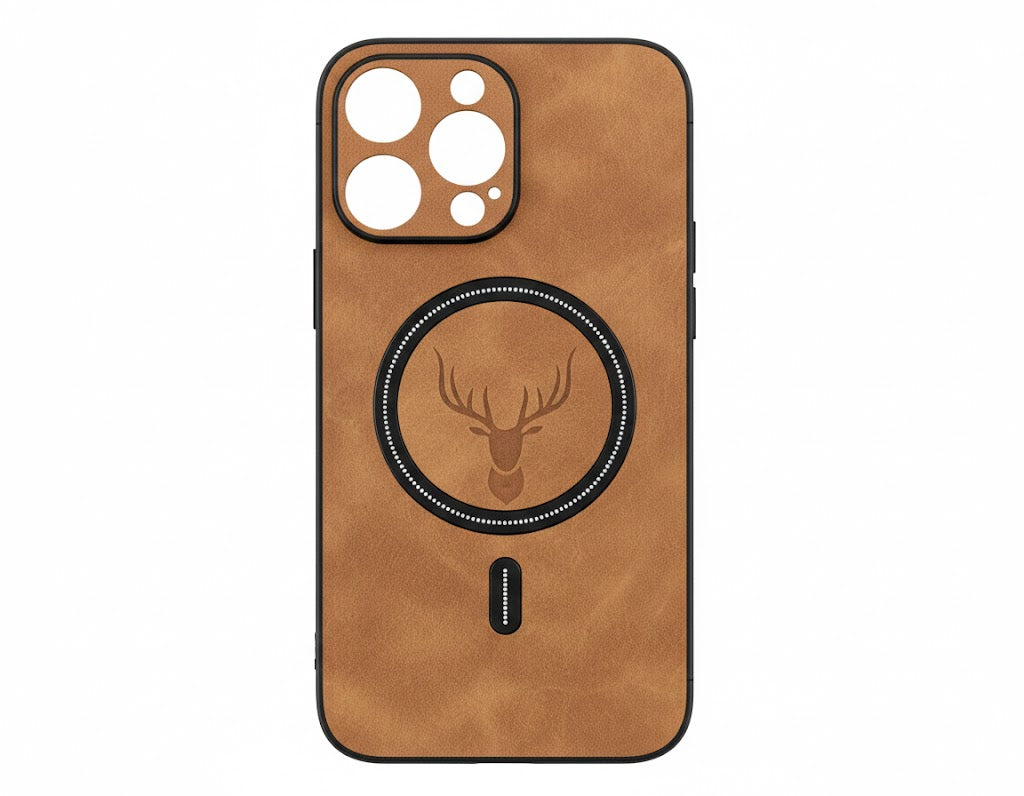 Luxury PU Leather Deer Case For iPhone 17 Air 16 15 14 13 12 11 Pro Max Plus 16E 15Pro 14Pro 13Pro Magsafe Wireless Charge Cover